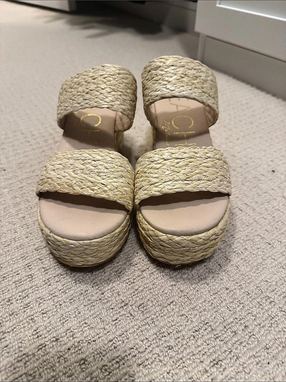 BEA Woven Platform Wedge Sandals in Beige
